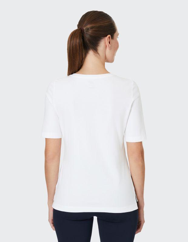 Joy Sportswear T-Shirt ARIA T-Shirt mit V-Ausschnitt und sanftem Schrift-Print Fabrikpreis