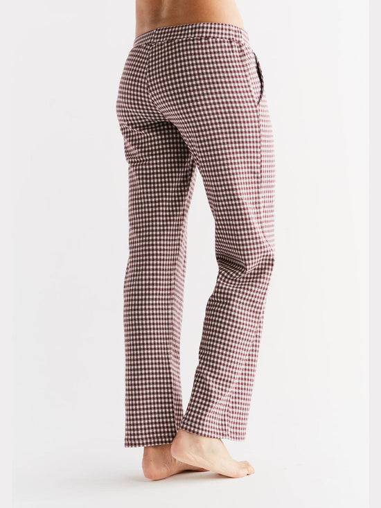 Leela Cotton 1455-01 | Damen Homewear-Hose kariert - Aubergine-Natur Fabrikpreis