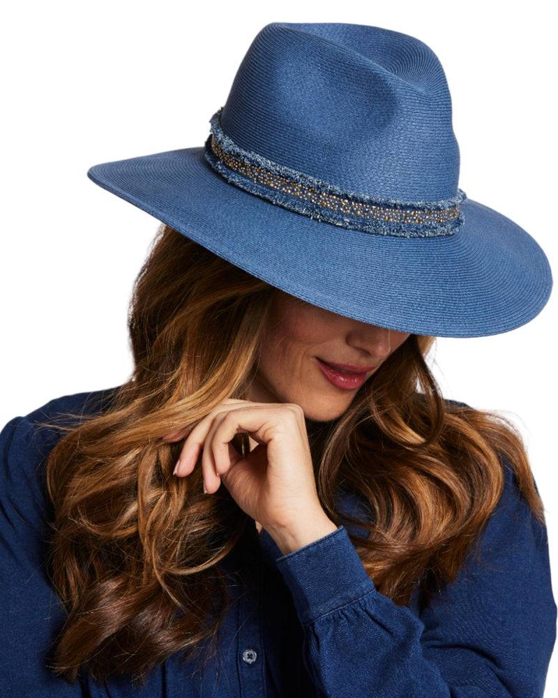 Loevenich großer Fedora mit Glitzersteinchen-Indigo Nur noch ein Tag übrig