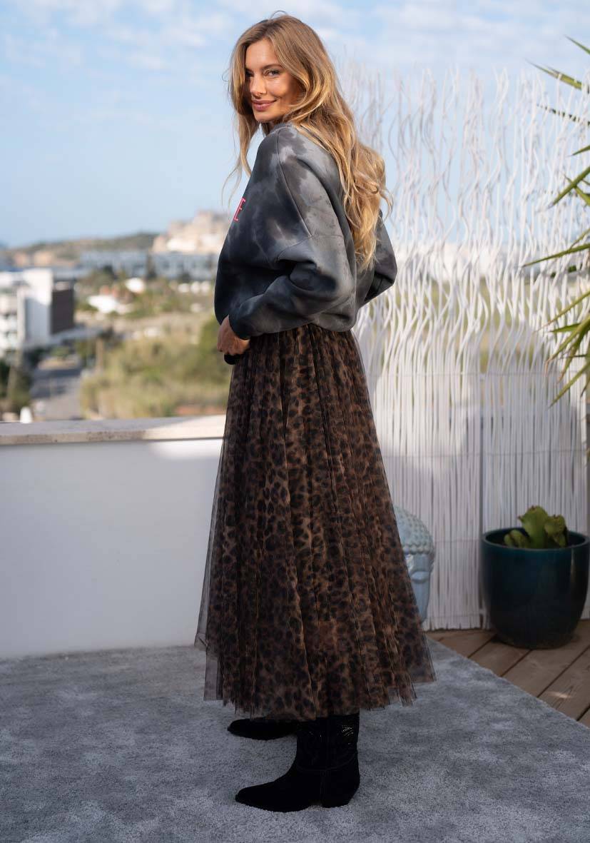 Miss Goodlife Maxirock Tüll Leo allover – brown Tiefpreis