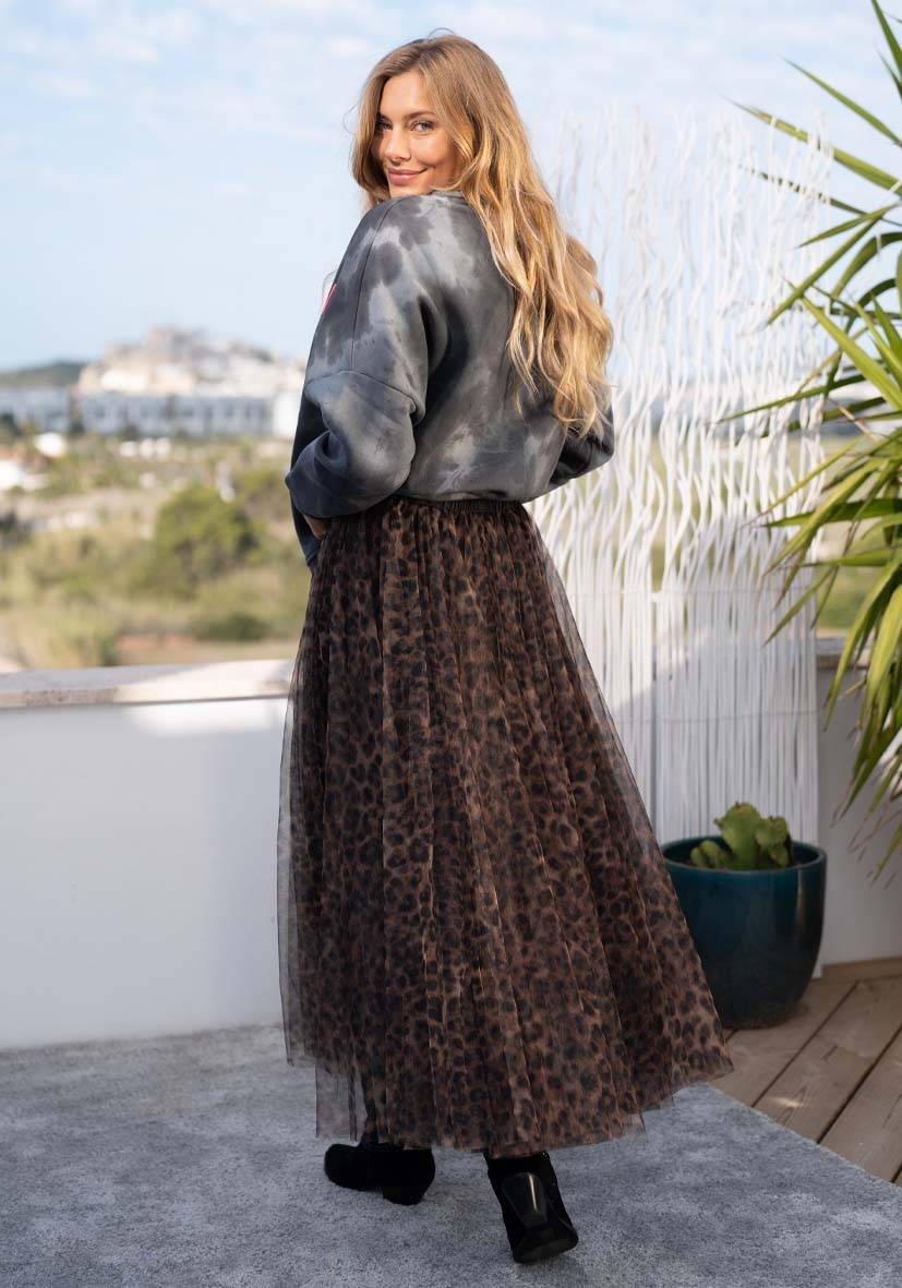 Miss Goodlife Maxirock Tüll Leo allover – brown Tiefpreis