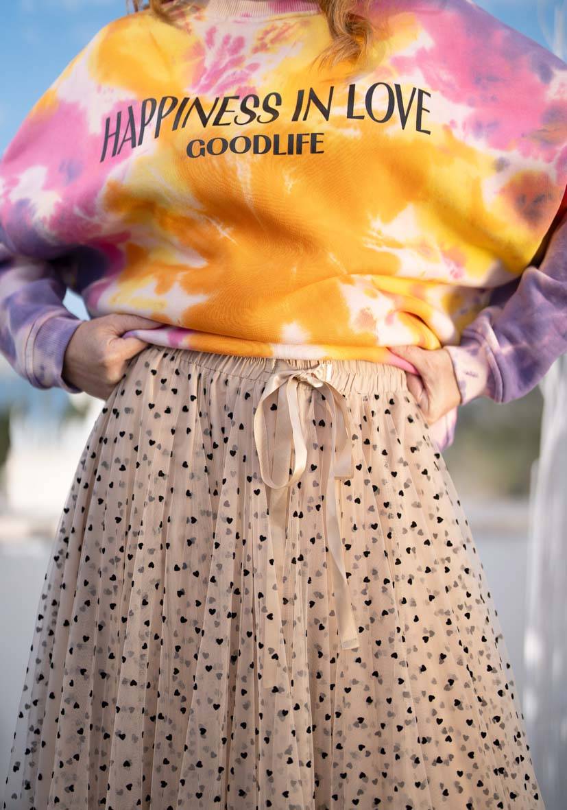 Miss Goodlife Maxirock Tüll Hearts allover – sand Super Sparpreis