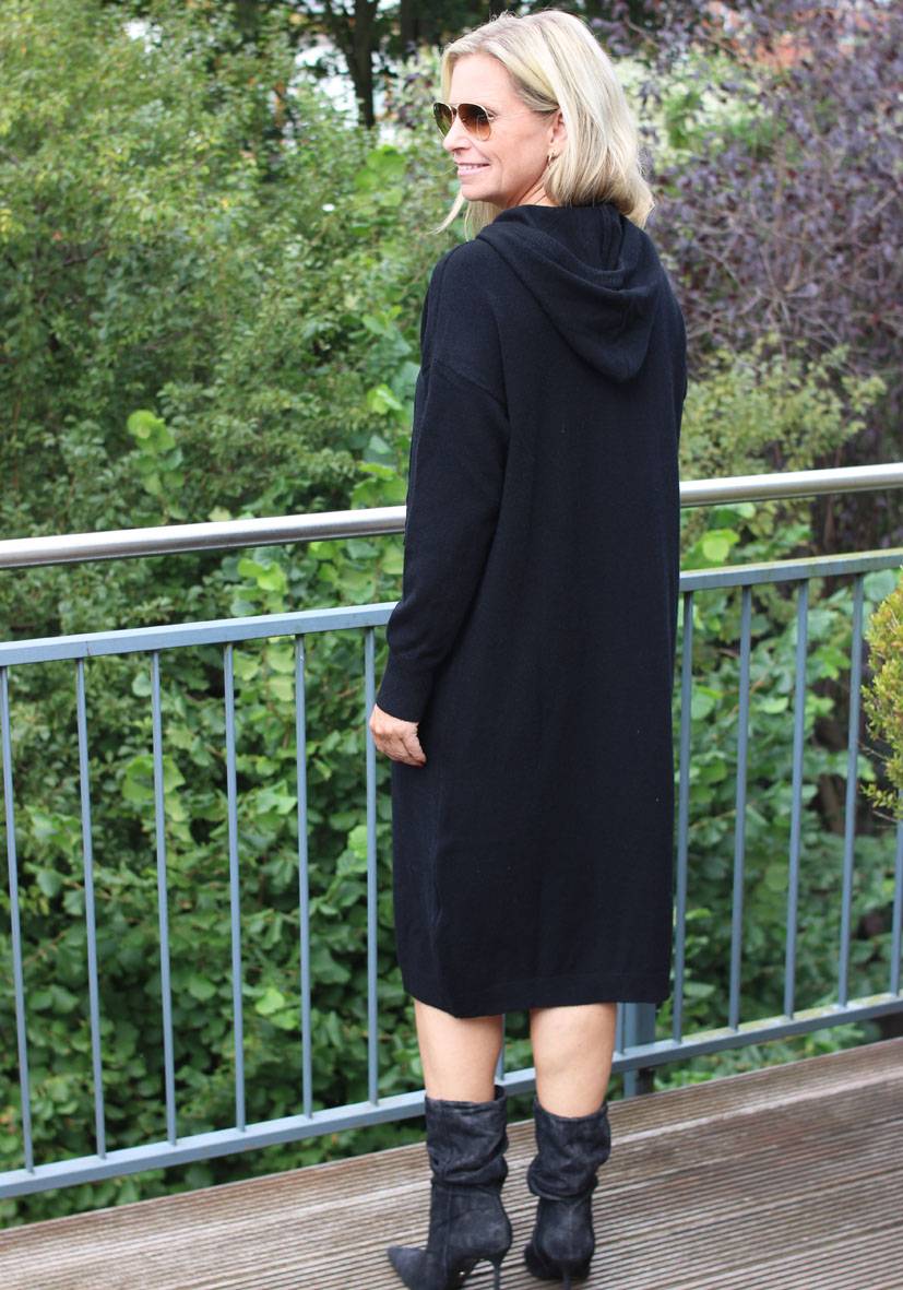 Miss Goodlife Dress Knitted Hoodie long – black Cyber Monday