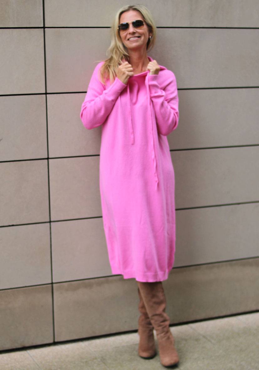 Miss Goodlife Dress Knitted Hoodie long – pink Vatertagsangebot