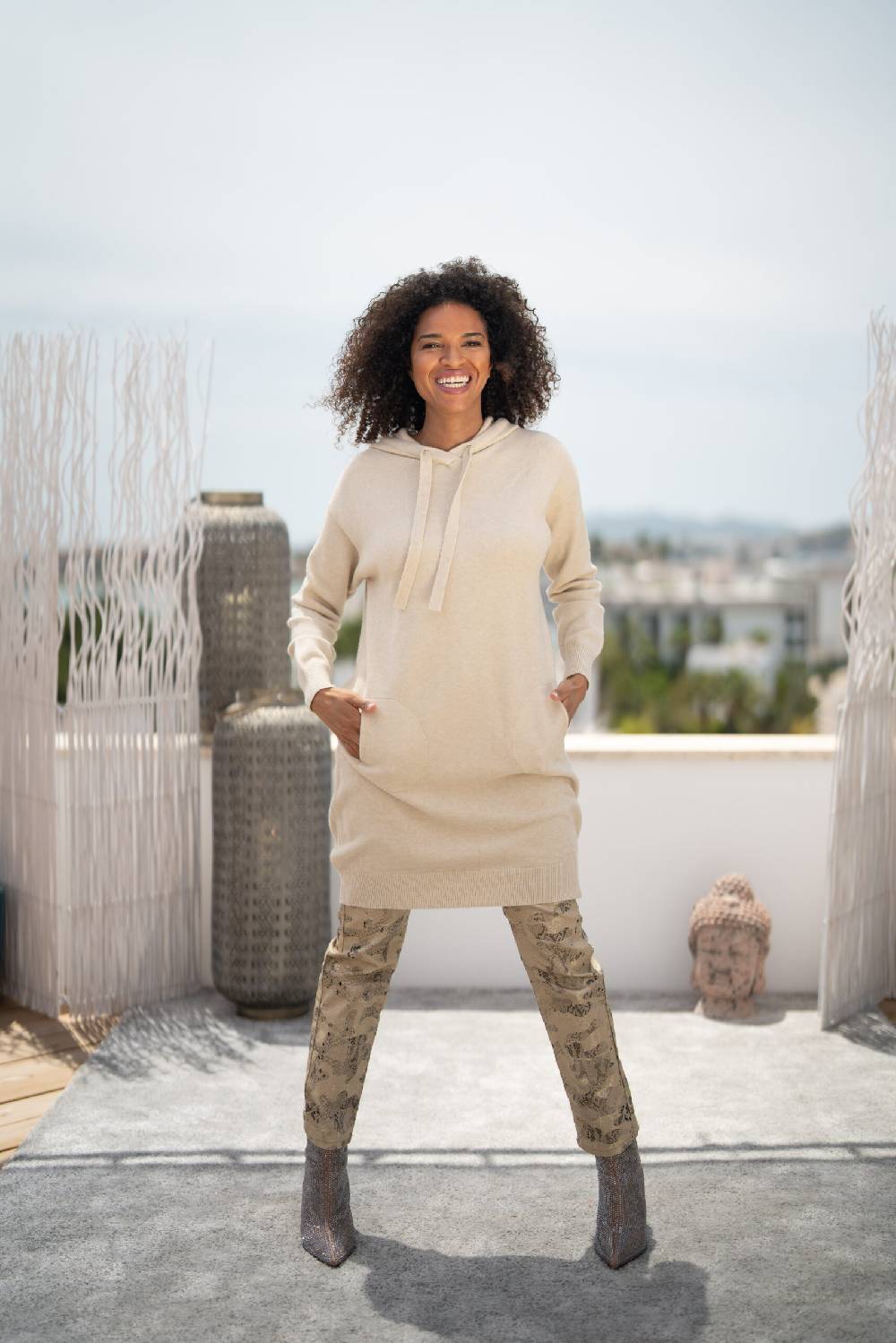 Miss Goodlife Dress Knitted Hoodie Pockets – creme Jubiläumsangebot