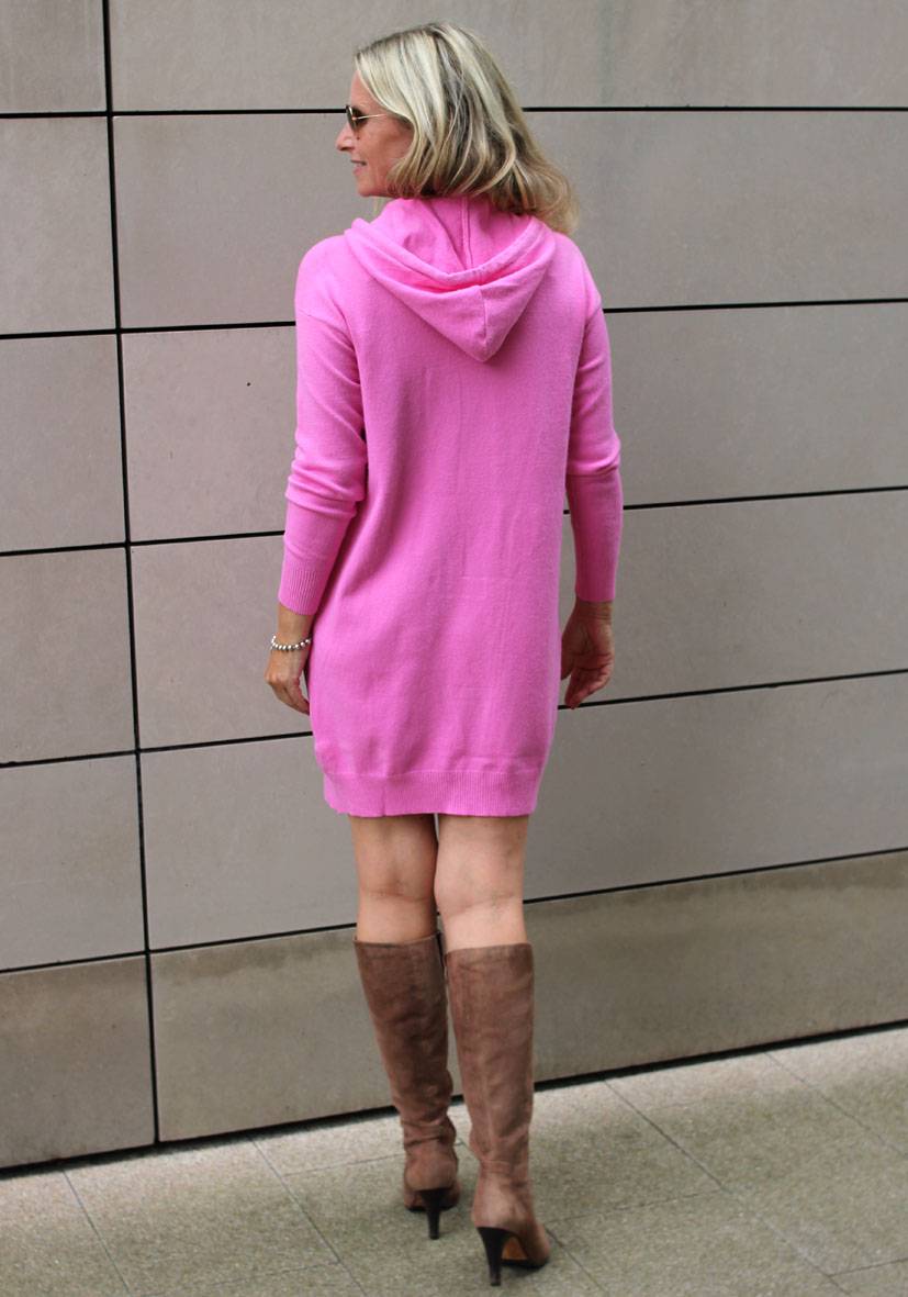 Miss Goodlife Dress Knitted Hoodie Pockets – pink Neueste Mode