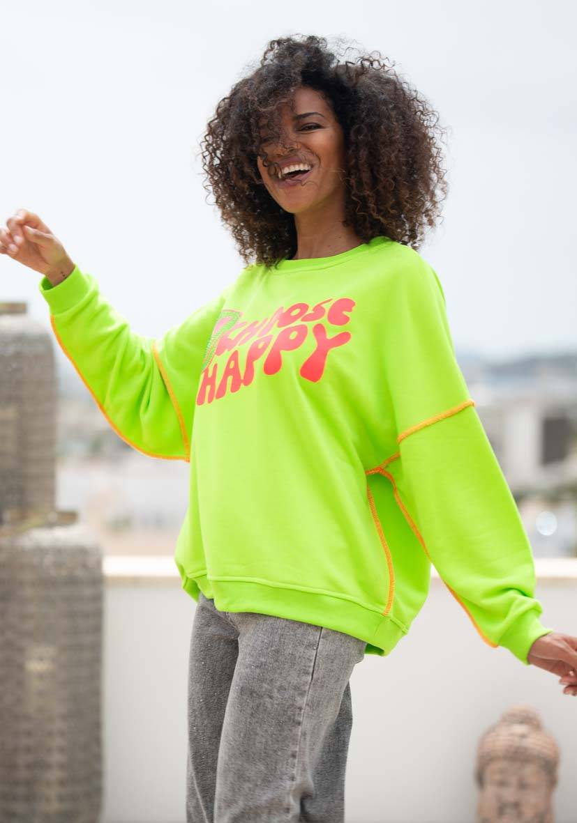 Miss Goodlife Roundneck Choose Happy Strass – neongreen Online