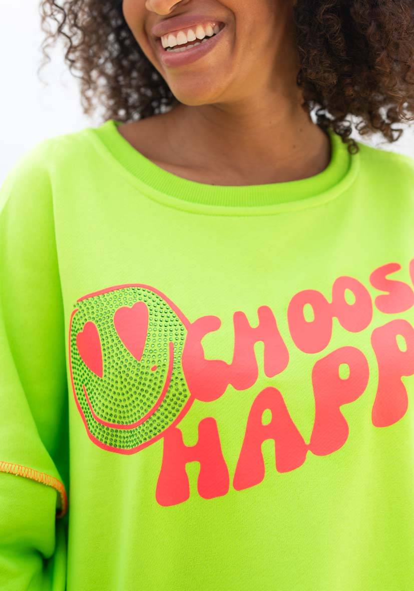 Miss Goodlife Roundneck Choose Happy Strass – neongreen Online