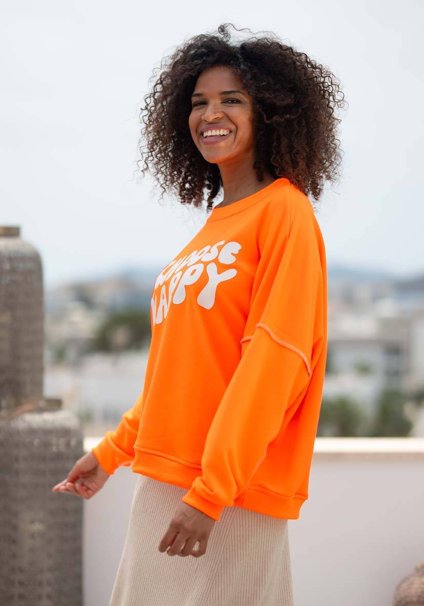 Miss Goodlife Roundneck Choose Happy Strass – neonorange Outlet