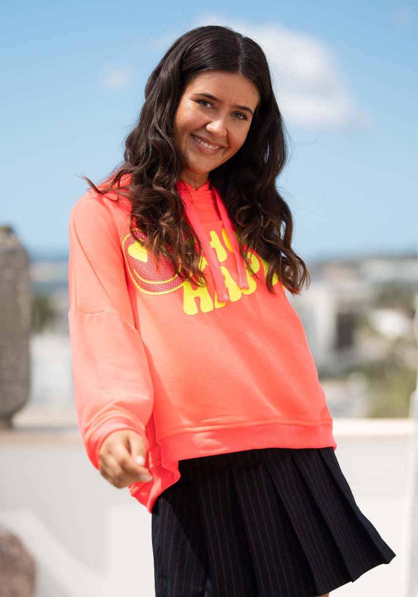 Miss Goodlife Hoodie Choose Happy Strass – neonpink Verkauf