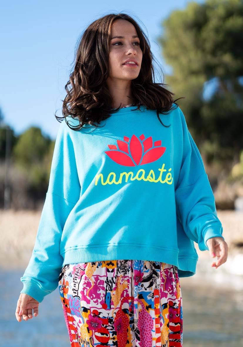 Miss Goodlife Roundneck Double Namasté – turquoise Kostenloser Versand
