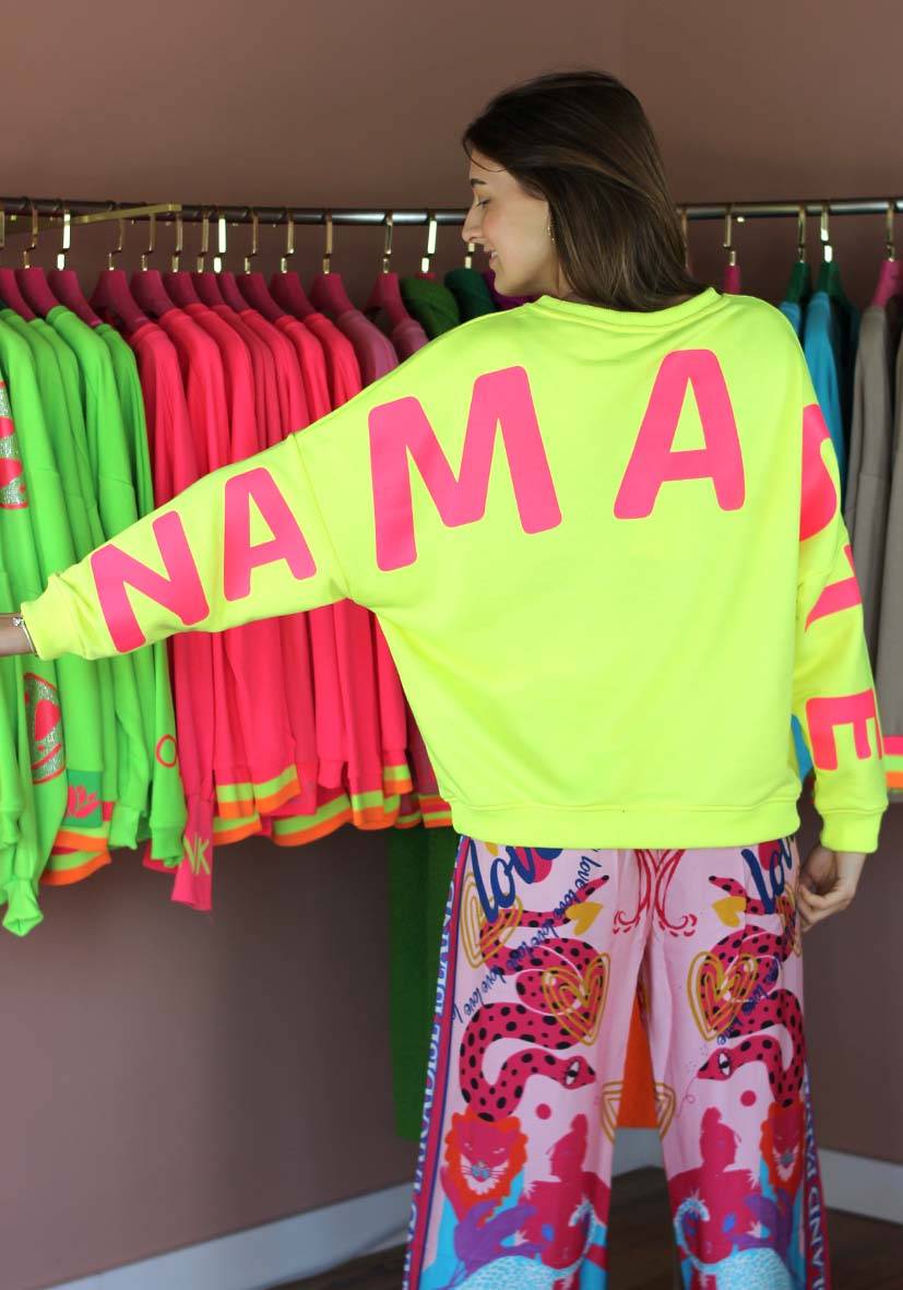 Miss Goodlife Roundneck Double Namasté Strass – neonyellow Fabrik Onlineshop