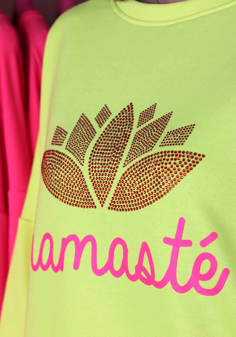 Miss Goodlife Roundneck Double Namasté Strass – neonyellow Fabrik Onlineshop