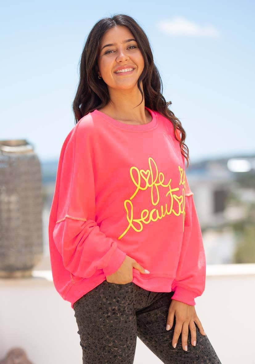 Miss Goodlife Roundneck Life is beautiful – neonpink Osterangebot