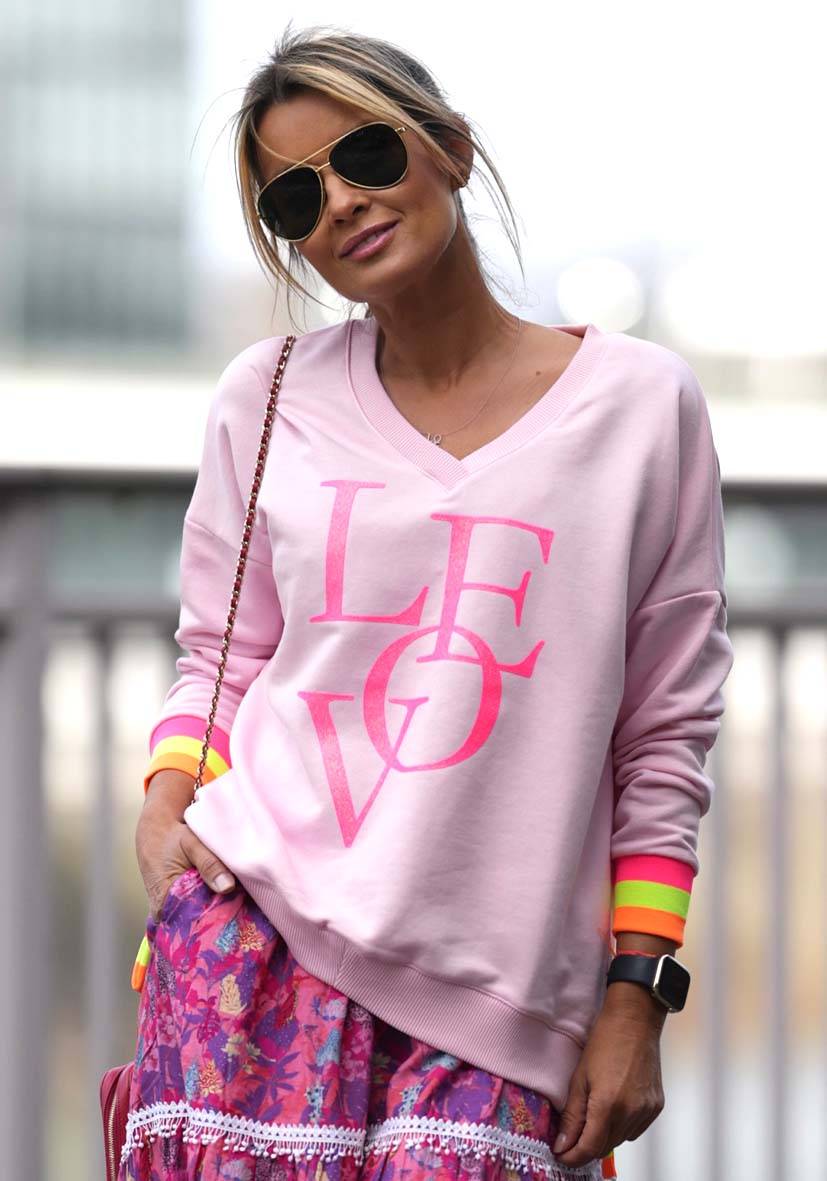 Miss Goodlife V-Neck Love Glitter – rose/neonpink Räumungsverkauf