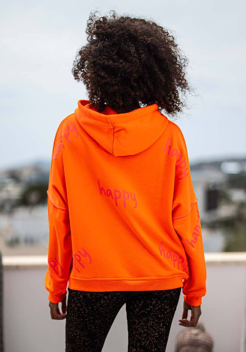 Miss Goodlife Hoodie Happy Heartface Strass – neonorange Begrenzte Freigabe