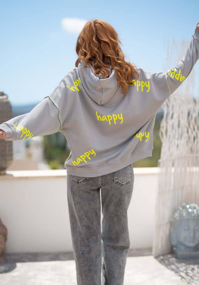 Miss Goodlife Hoodie Happy Heartface Strass – grey Letzte 3 Tage
