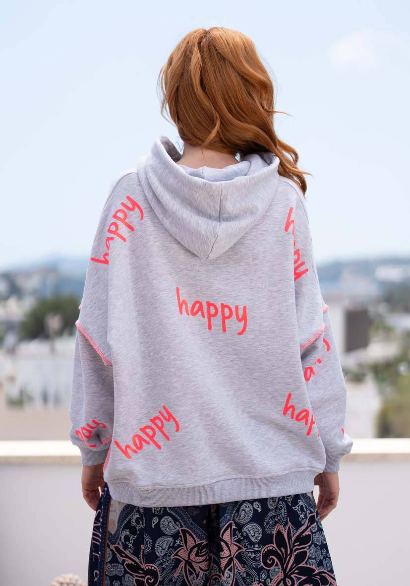 Miss Goodlife Hoodie Happy Heartface Strass – grey Neueste Stile