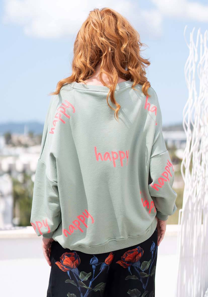Miss Goodlife Roundneck Happy Heartface Strass – almond Letzter Tag