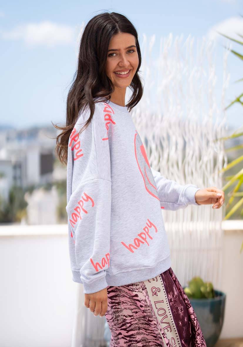 Miss Goodlife Roundneck Happy Heartface Strass – lightgrey Bis zu 50% Rabatt