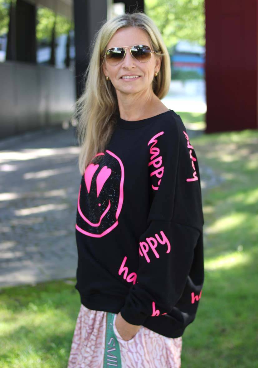 Miss Goodlife Roundneck Happy Heartface Strass – black Bis zu 65% Rabatt