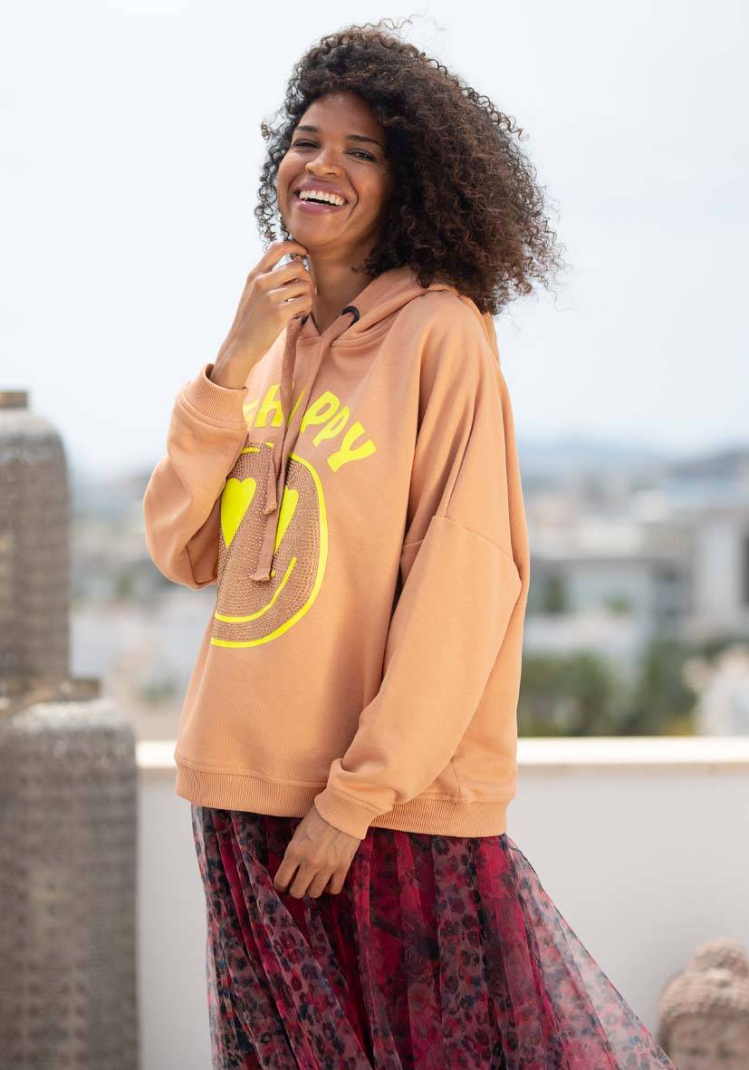 Miss Goodlife Hoodie Be Happy Heartface Strass – puder Vierteljährliche Förderung