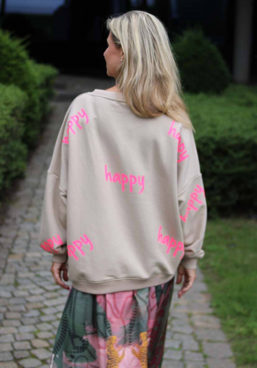 Miss Goodlife Roundneck Happy Heartface Strass – sand Discount Store für neue Produkte