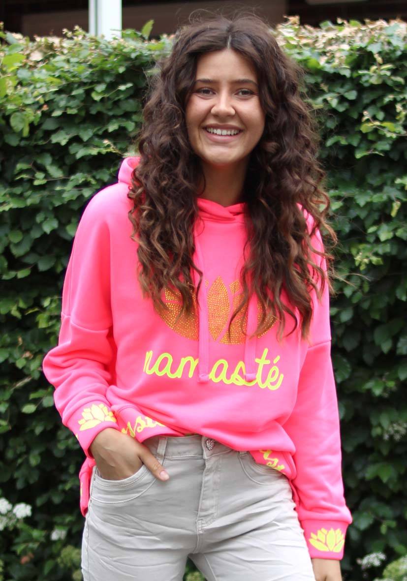 Miss Goodlife Hoodie Namasté Strass – neonpink/neonyellow Jubiläumsangebot