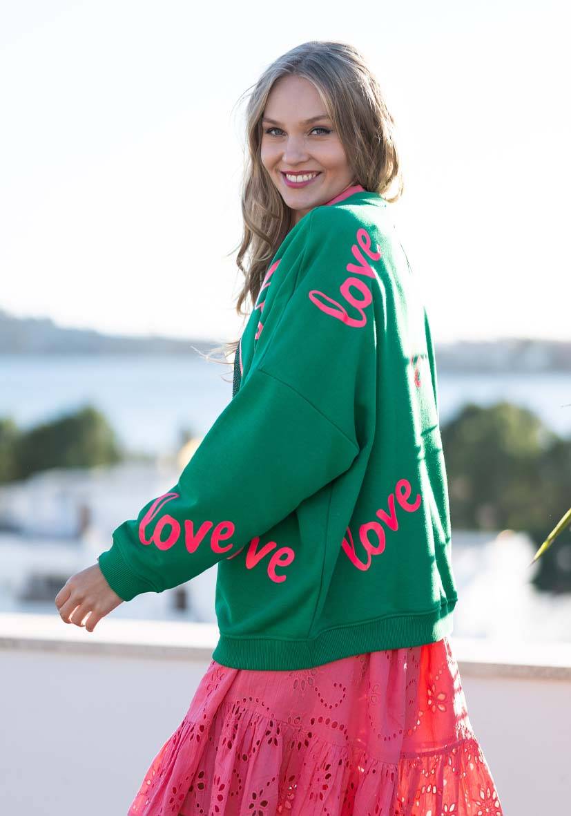 Miss Goodlife Roundneck Love Heartface Strass – green Online Outlet