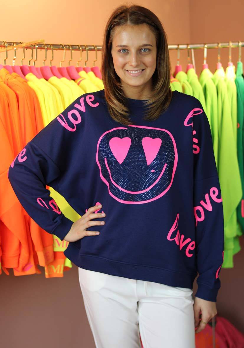 Miss Goodlife Roundneck Love Heartface Strass – darkblue Exklusive Angebote