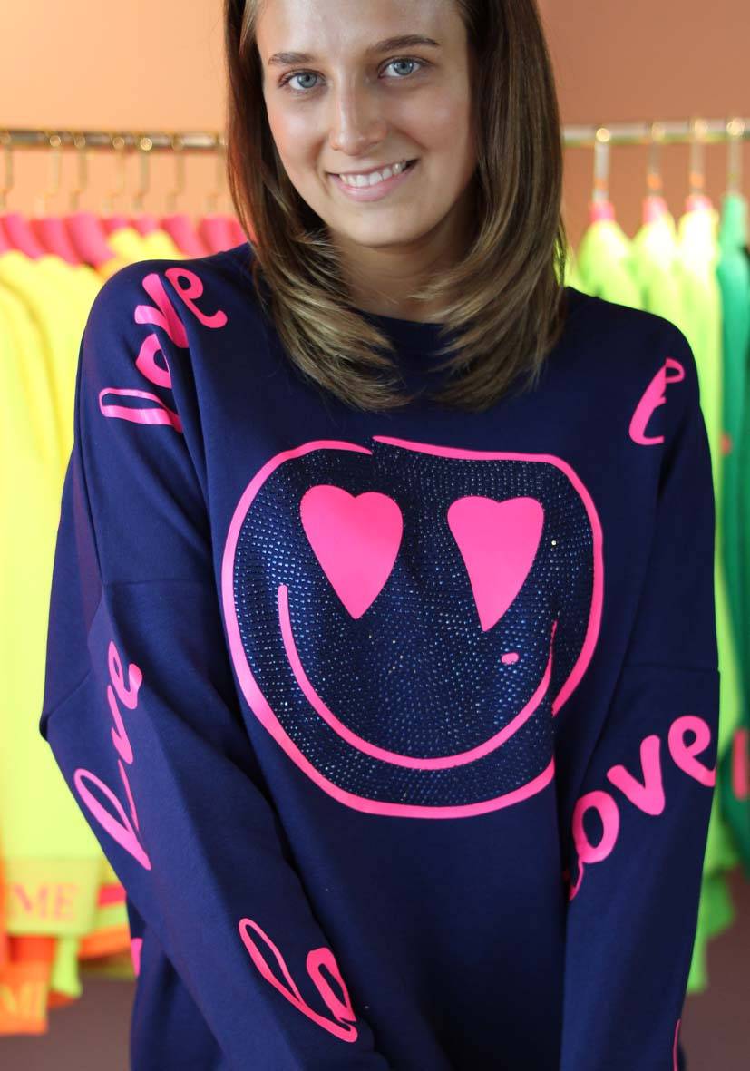 Miss Goodlife Roundneck Love Heartface Strass – darkblue Exklusive Angebote