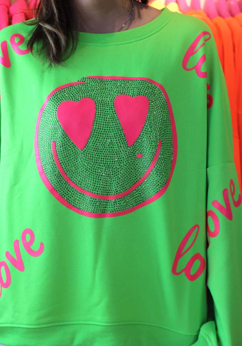 Miss Goodlife Roundneck Love Heartface Strass – neongreen Große Rabatte