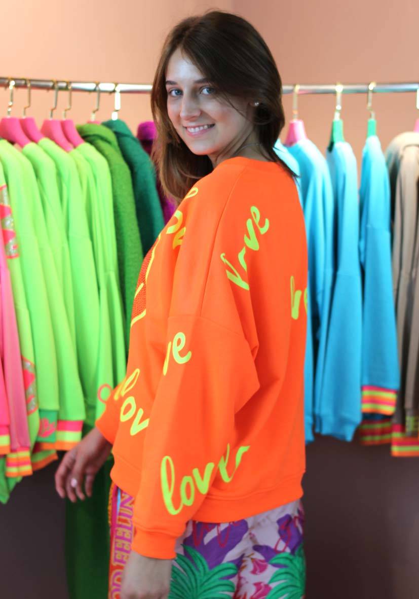 Miss Goodlife Roundneck Love Heartface Strass – neonorange Bestseller