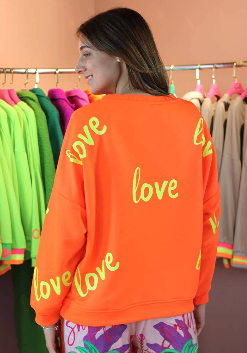Miss Goodlife Roundneck Love Heartface Strass – neonorange Bestseller