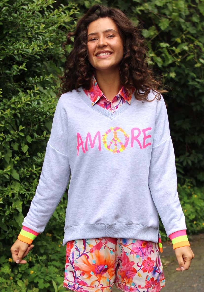 Miss Goodlife V-Neck Amore Peace – lightgrey/neonpink Bis zu 60% Rabatt