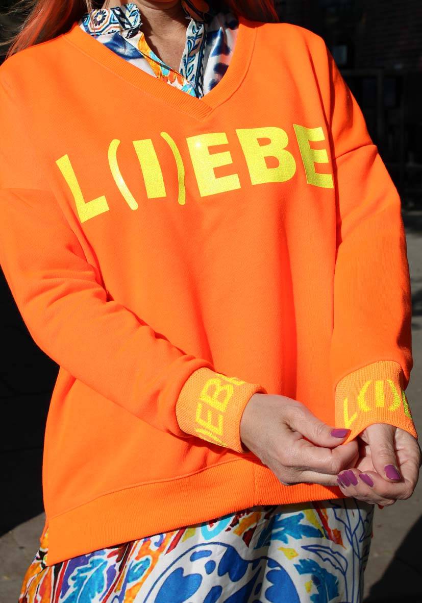 Miss Goodlife V-Neck L(i)ebe Glitter – neonorange Bis zu 65% Rabatt
