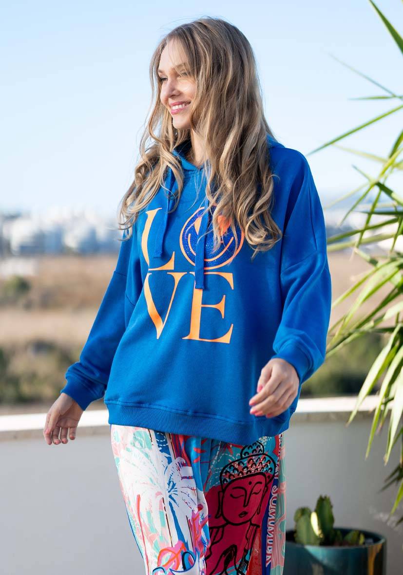 Miss Goodlife Hoodie Love Heartface – blue/neonorange Bis zu 55% Rabatt