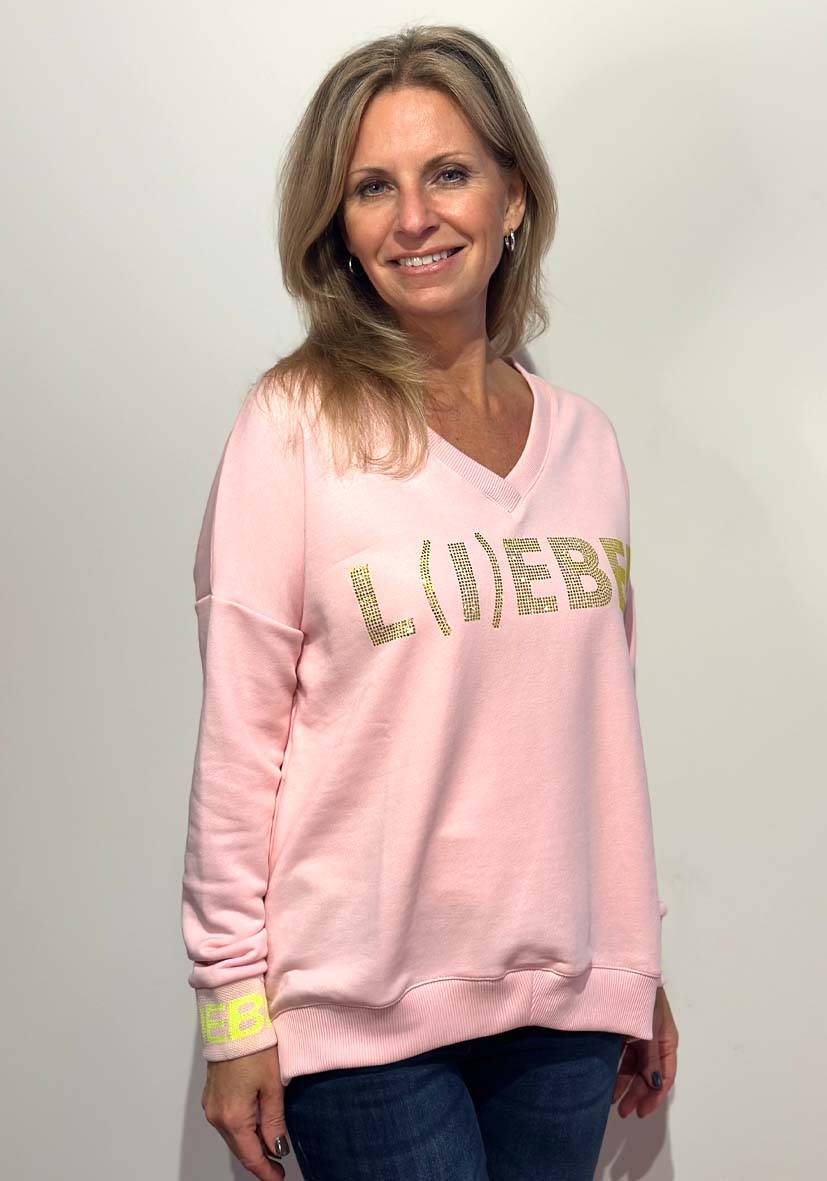 Miss Goodlife V-Neck L(i)ebe Strass – rose/neonyellow Riesige Rabatte