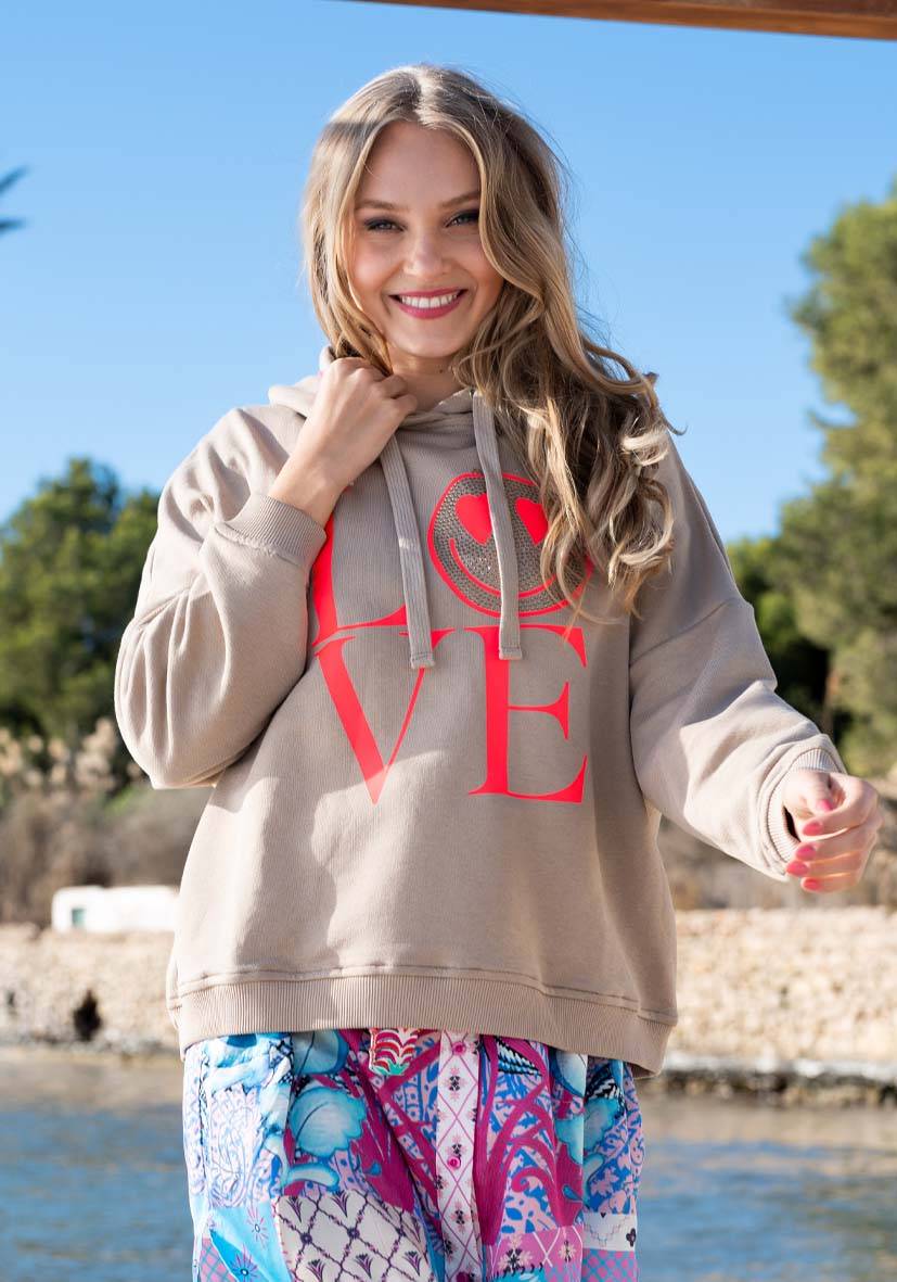 Miss Goodlife Hoodie Love Heartface – sand/neonpink Black Friday Preise