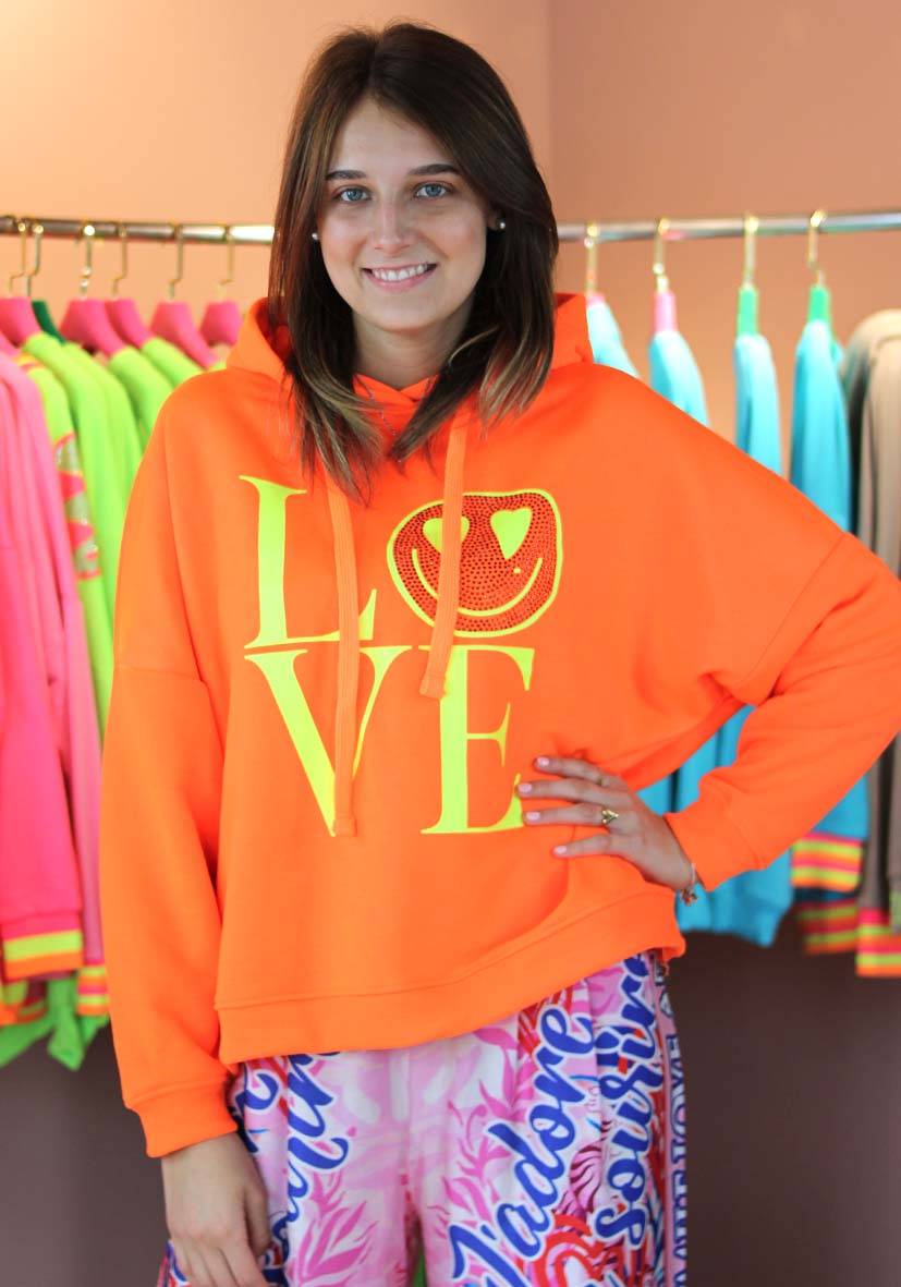 Miss Goodlife Hoodie Love Heartface – neonorange/neonyellow Im Verkauf