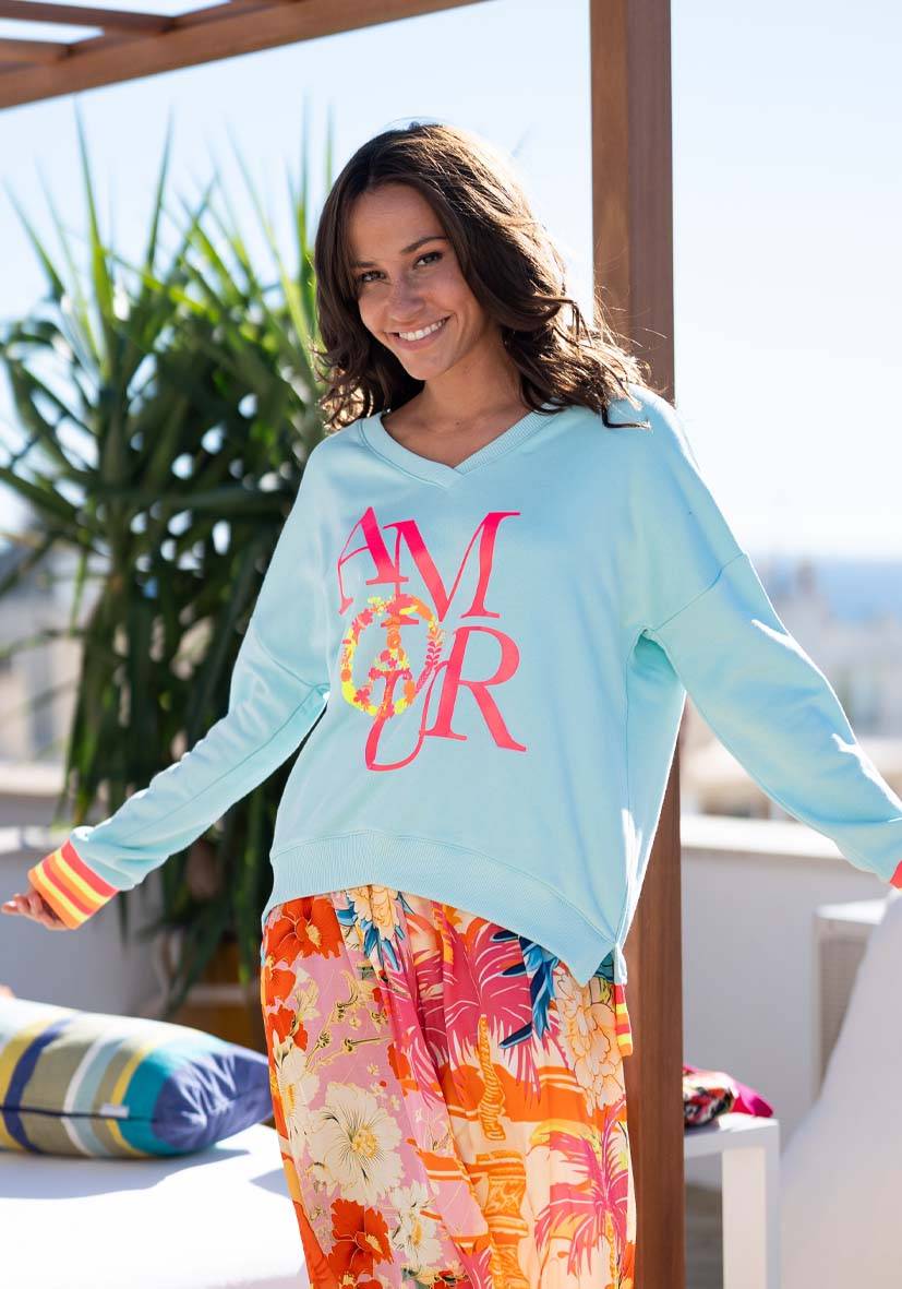 Miss Goodlife V-Neck Amour Peace – lightblue/neonpink Outlet