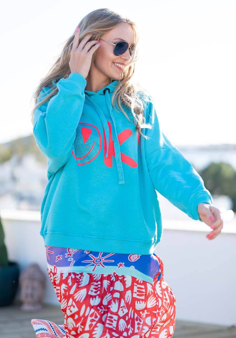Miss Goodlife Hoodie OK! Heartface – turquoise/neonpink Angebote