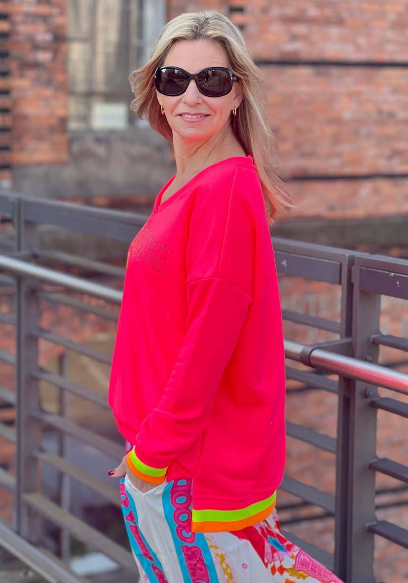 Miss Goodlife V-Neck Champagne Love Strass – neonpink/neonyellow Schlussverkauf