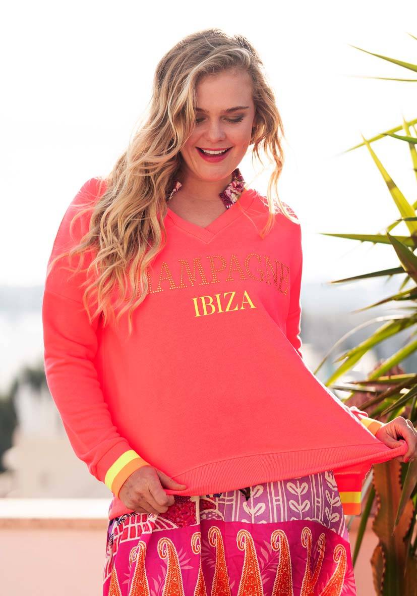 Miss Goodlife V-Neck Champagne Ibiza – neonpink/neonyellow Kostenloser Versand