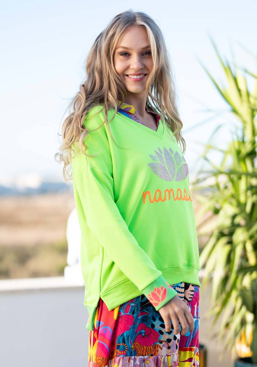 Miss Goodlife V-Neck Namasté Strass – neongreen/neonorange Limitierter Zeitrabatt