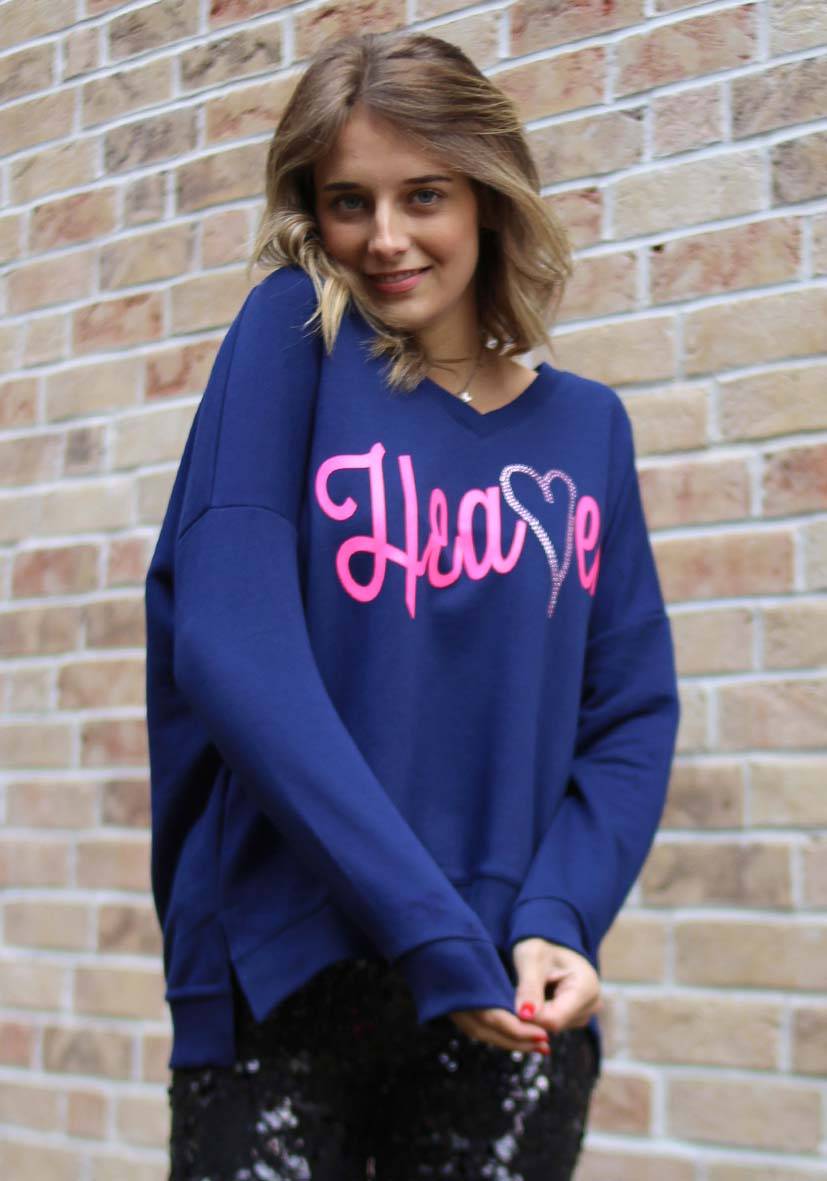Miss Goodlife V-Neck Heaven Strass – darkblue/neonpink Rabatt