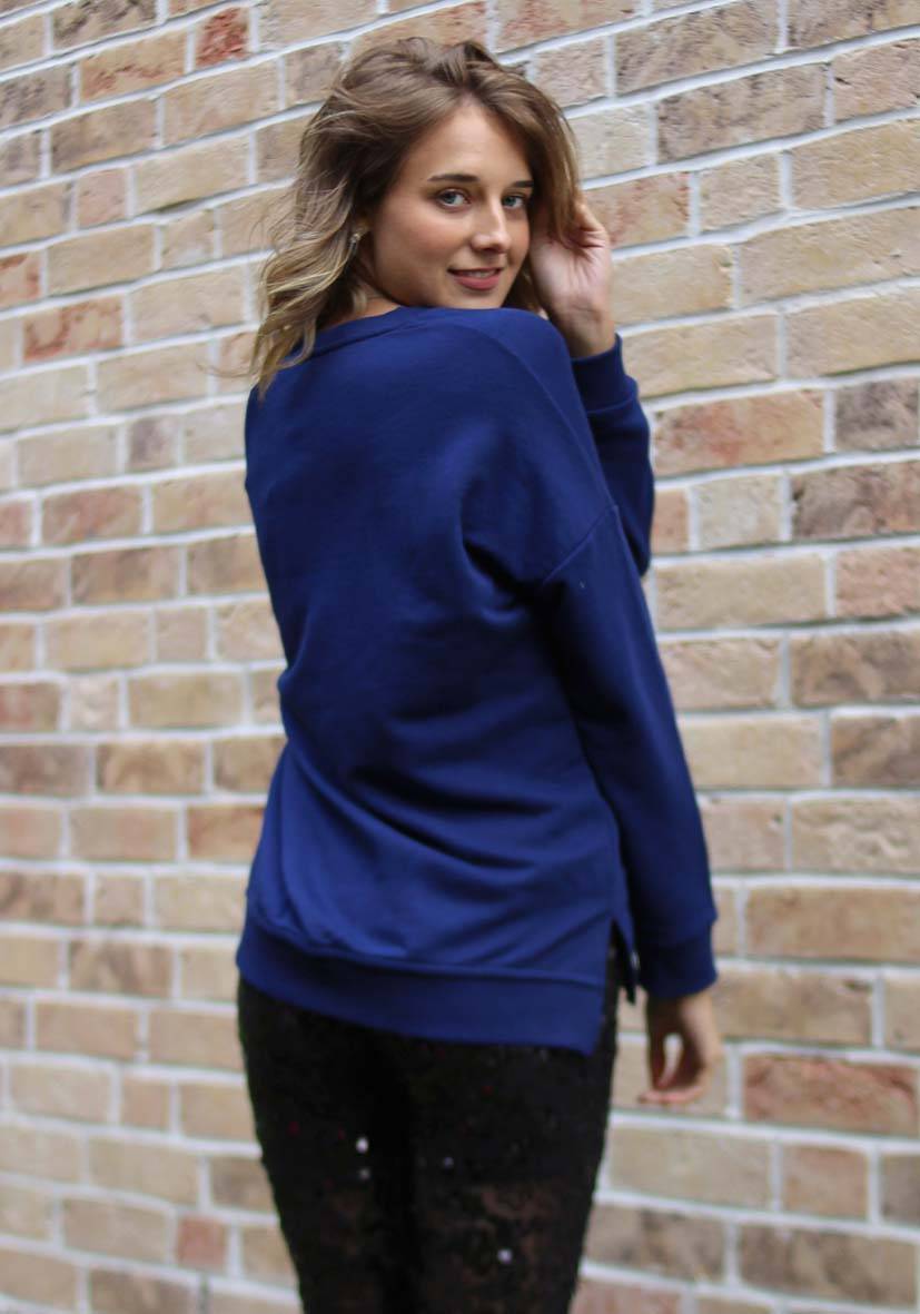 Miss Goodlife V-Neck Heaven Strass – darkblue/neonpink Rabatt