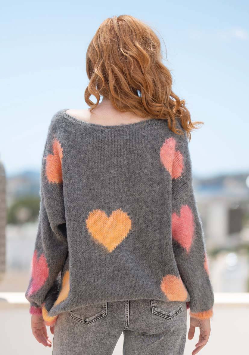 Miss Goodlife Pullover Hearts allover – grey Heißer Verkauf