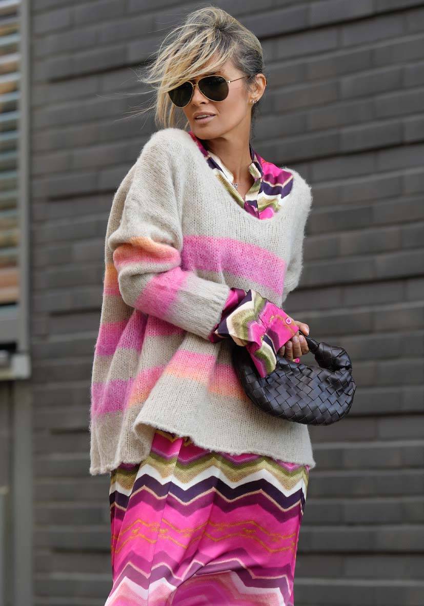 Miss Goodlife Pullover mit multicolor Stripes – sand Online Outlet
