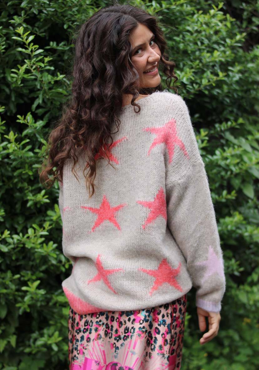 Miss Goodlife Pullover Stars allover – lightgrey Große Rabatte